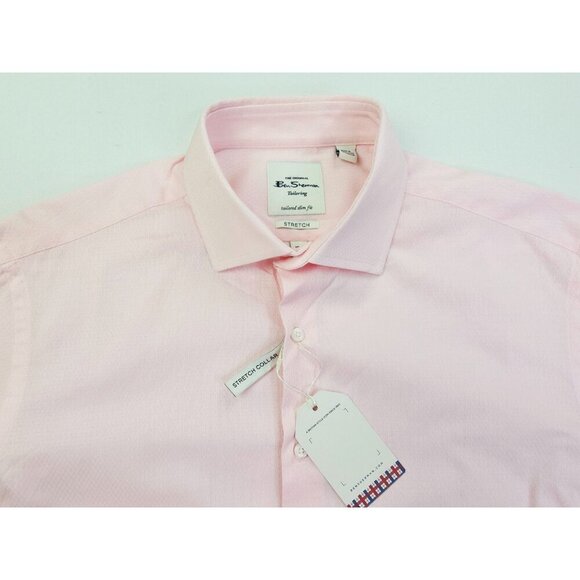 Ben Sherman 16.5 34-35 Tailored Slim Stretch Spread Collar Pink Cotton Shirt NWT - Picture 7 of 11